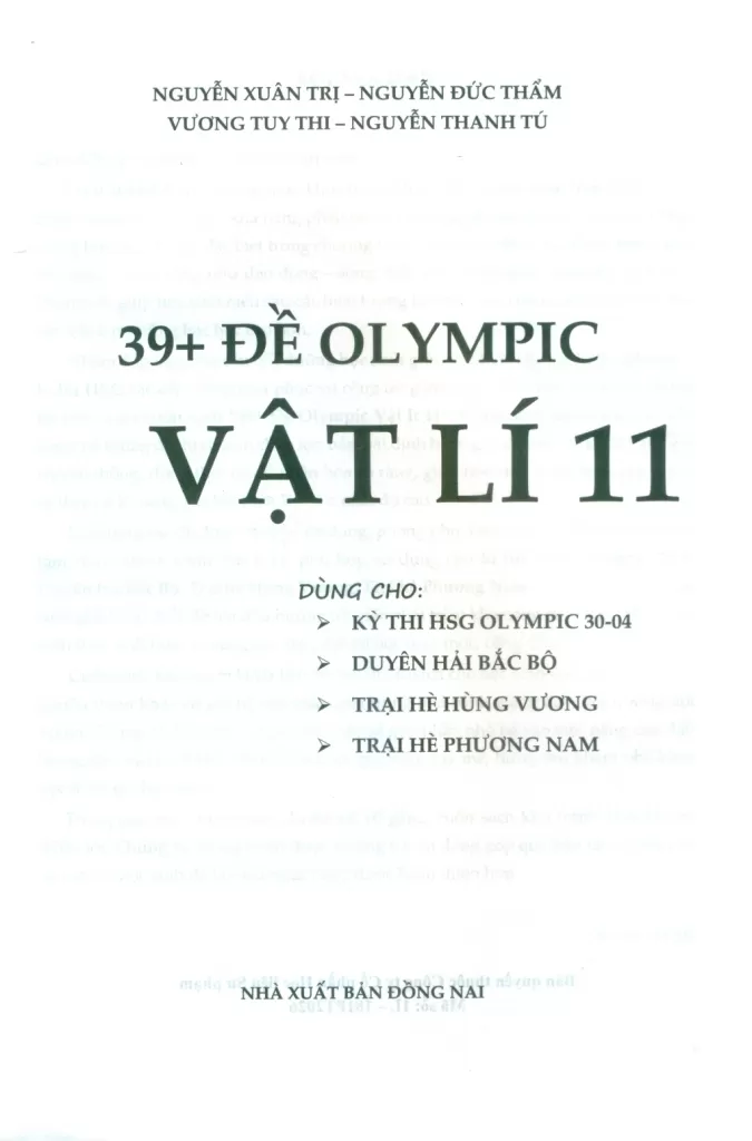 39+ ĐỀ OLYMPIC VẬT LÍ LỚP 11 (Dùng cho kì thi học sinh giỏi Olympic 30/04; Duyên hải Bắc bộ; Trại hè Hùng Vương; Trại hè Phương Nam…)